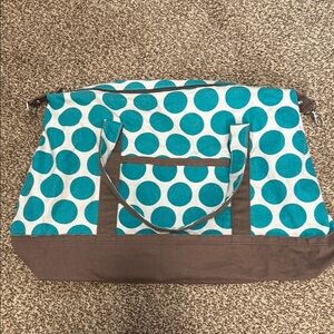 thirty-one Teal and Brown Tote with Sturdy Handles and Spacious Design